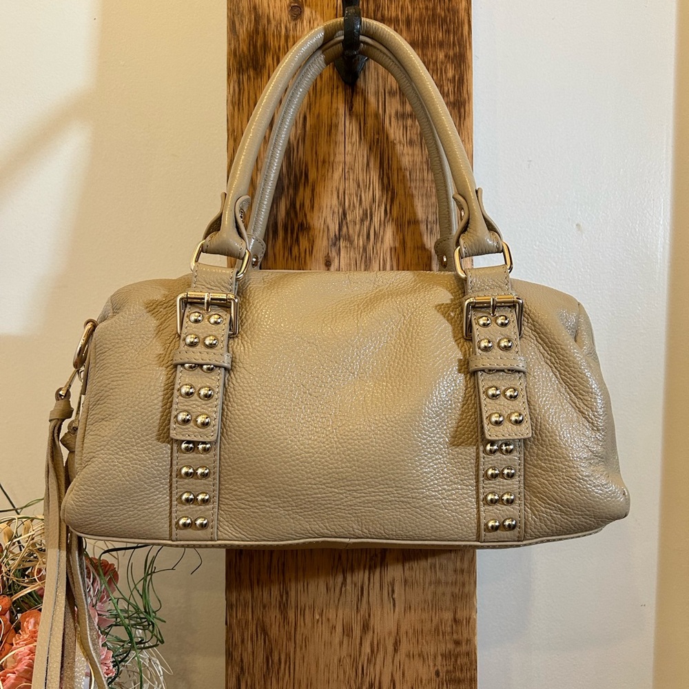 Elegant Studded Pebble Leather Satchel